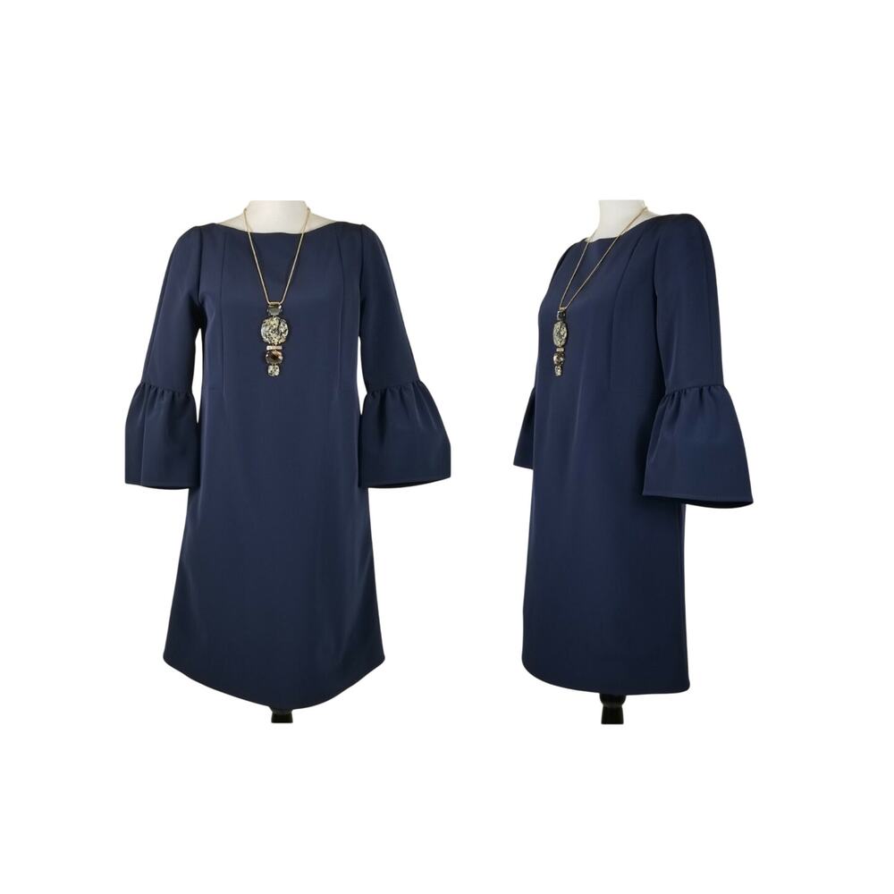 NWT Lafayette 148 New York Marisa Bell-Sleeve Shift Dress Navy Blue Size 4 $428